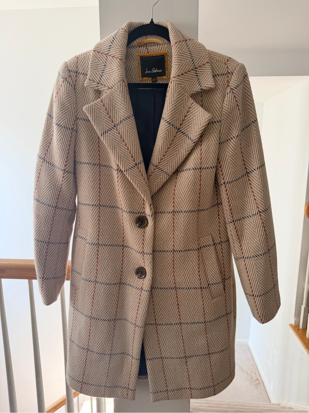 Sam EdelmanWomen’s Beige Plaid Wool-Blend Coat sz 6